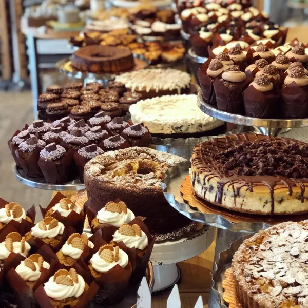 Delicious cupcakes and pastries displayed at Las Castañas bakery in San Luis Potosí